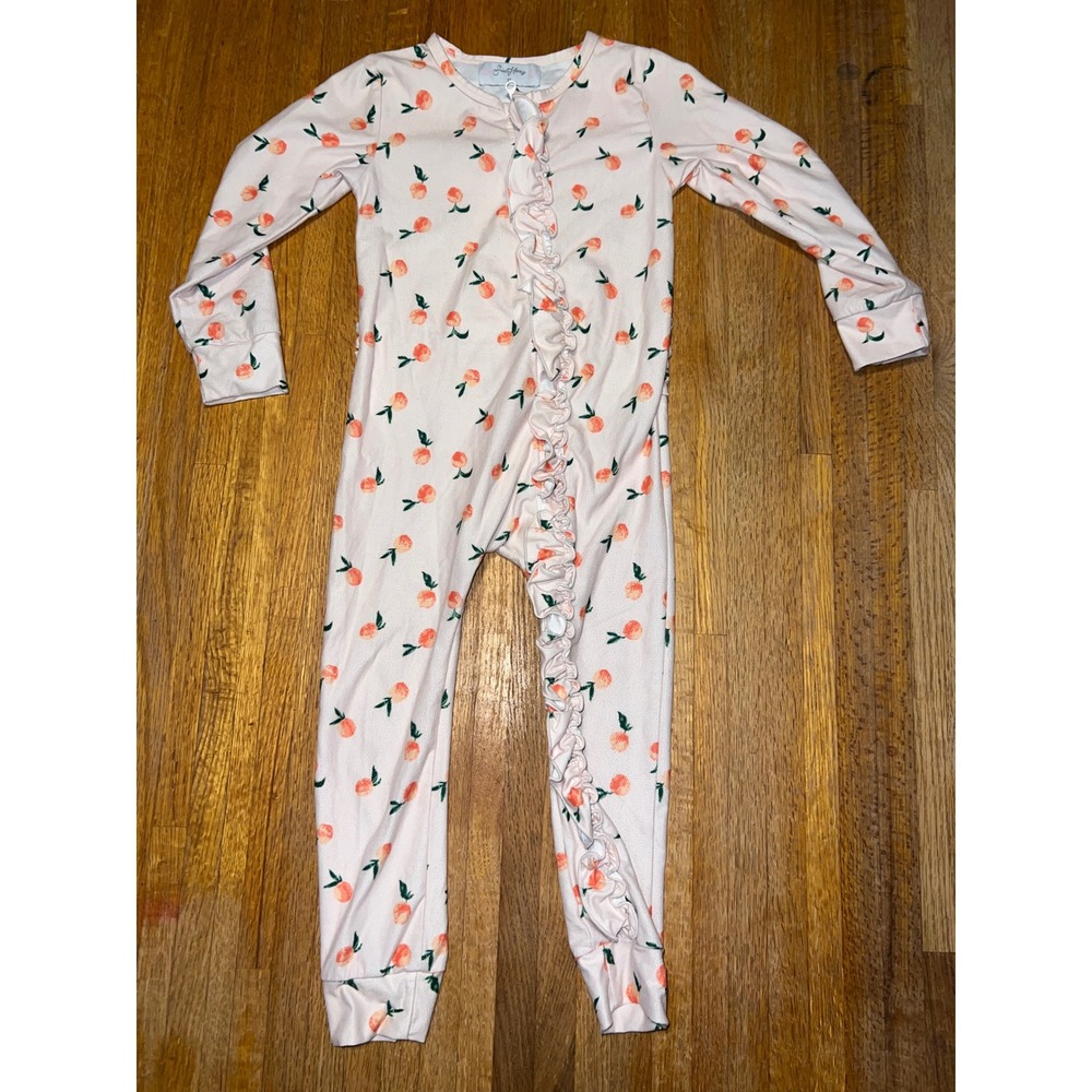 SweetHoney Girls 3T Pink Peach Print Ruffle Long Sleeve One Piece Zipper Romper‎